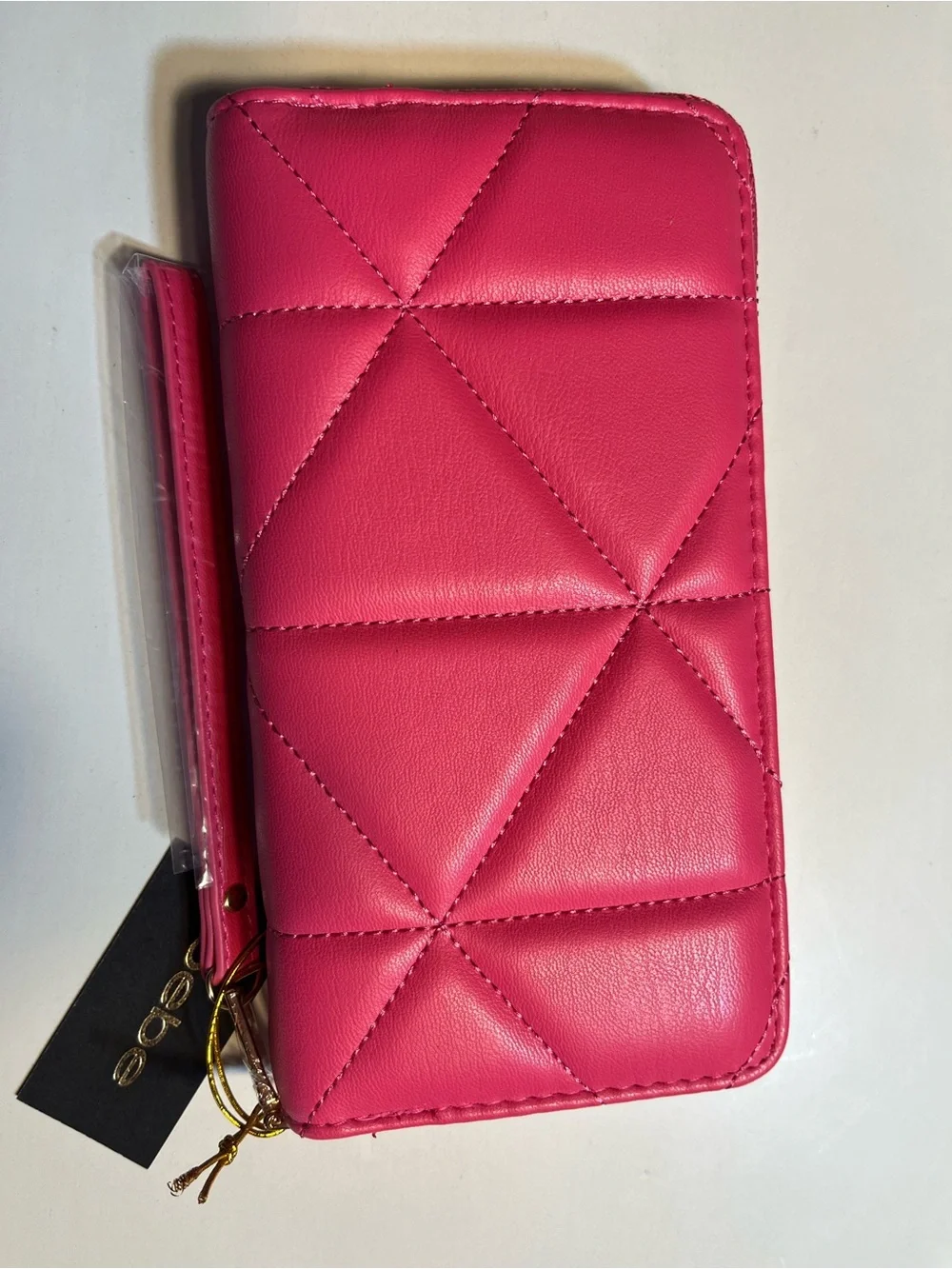 bebe Pink Quilted Wristlet Wallet with Crystal Logo NWT